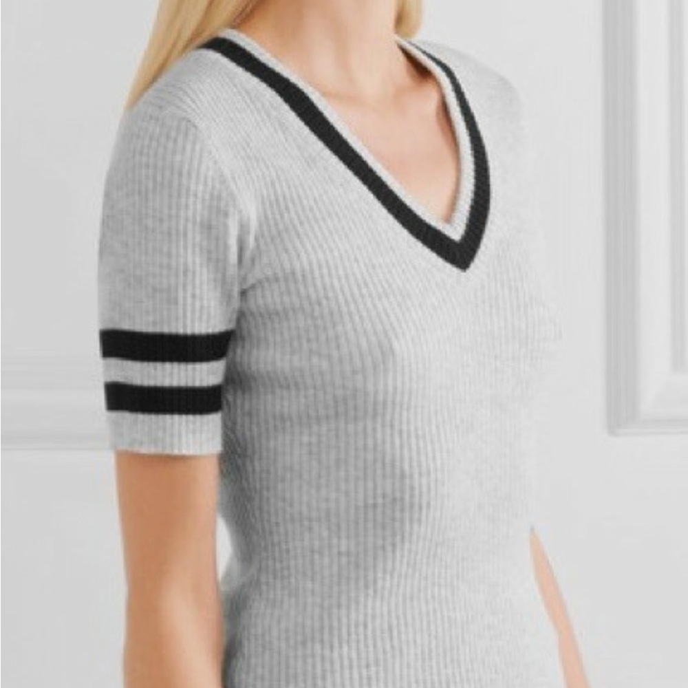 Frame Shirt Gray V-Neck Sweater Blue Stripes Preppy Varsity Wool Cotton Blend XS - Picture 3 of 9